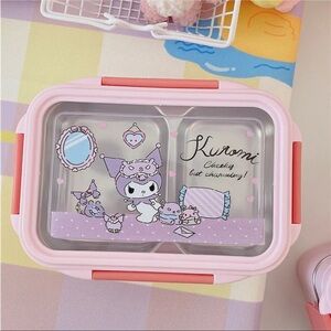 Kawaii Sanrio  Kuromi Stainless Steel Double Lunch Box Layer Bento Box